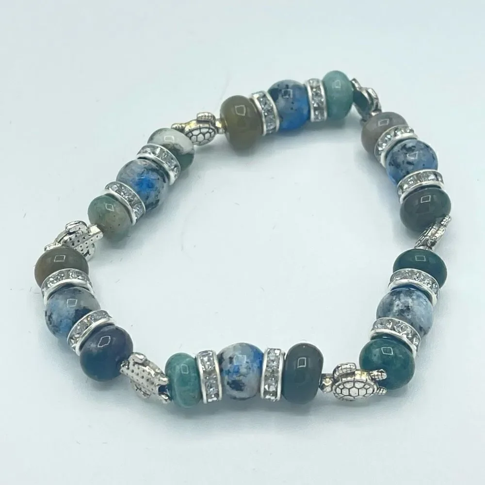 Sea Turtle India agate K2 beaded stretch bracelet ONE NEW crystal reiki yoga med